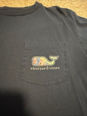 Vineyard Vines Navy Pocket Tee with Floral Whale